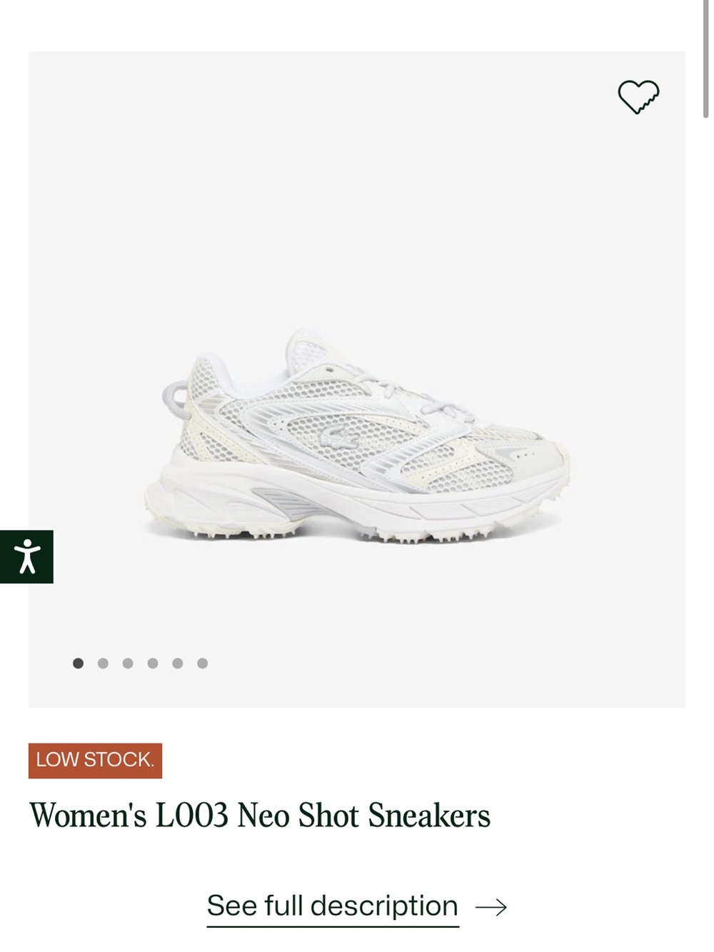 Lacoste Women's L003 Neo Shot Sneakers - White womens size 9 NWT